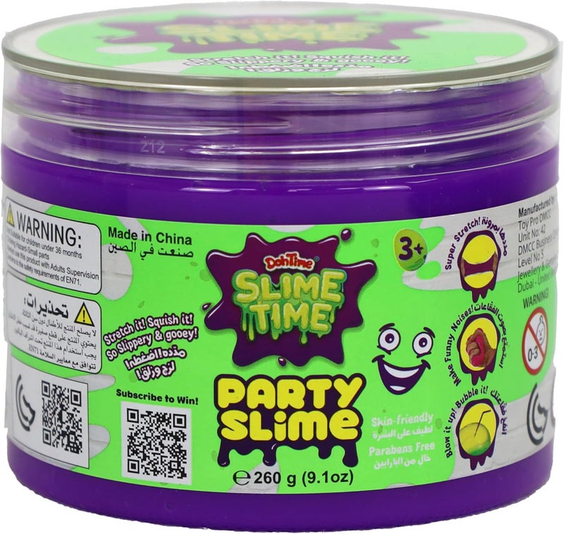 DOH TIME SlimeTime Party Slime 260g, Stretchy & Non-Sticky, Party Favors for Kids, Sensory and Tactile Stimulation, Stress Relief, for Girls & Boys, Each Sold Separately - Image 1